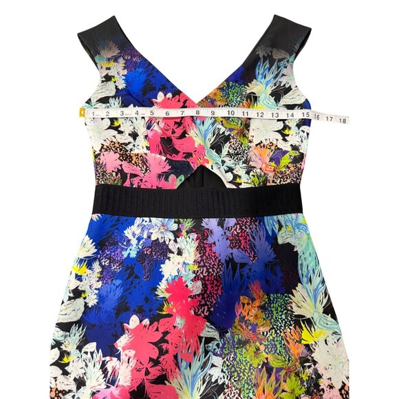 Milly Womens Dress Sleeveless Scuba Colorful Floral V-Neck Garden Cut-Out Size 2 - Picture 5 of 8